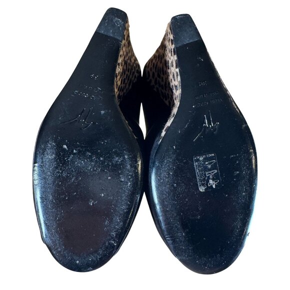 Giuseppe Zanotti Peep Toe Calf Hair Leopard Print Wedge Shoes Heels Size 39 - Picture 7 of 8